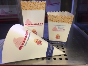 Popcornbägare popcornstrut med eget profil tryck
